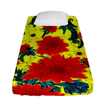 Red Flowers on Yellow Fitted Sheet (Single Size)