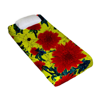 Red Flowers on Yellow Fitted Sheet (Single Size)