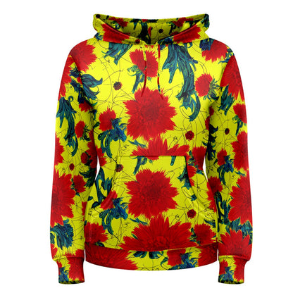 Red Flowers on Yellow Women's Pullover Hoodie