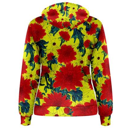 Red Flowers on Yellow Women's Pullover Hoodie