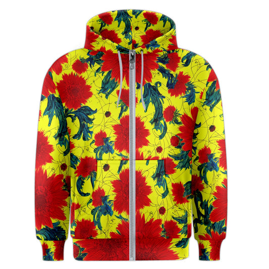 Red Flowers on Yellow Men's Zipper Hoodie