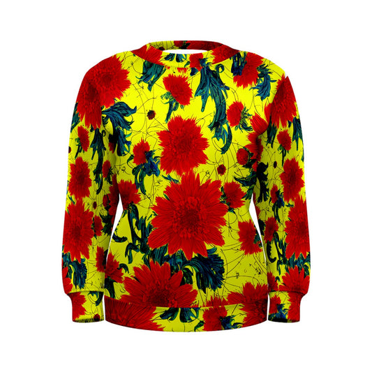 Red Flowers on Yellow Women's Sweatshirt