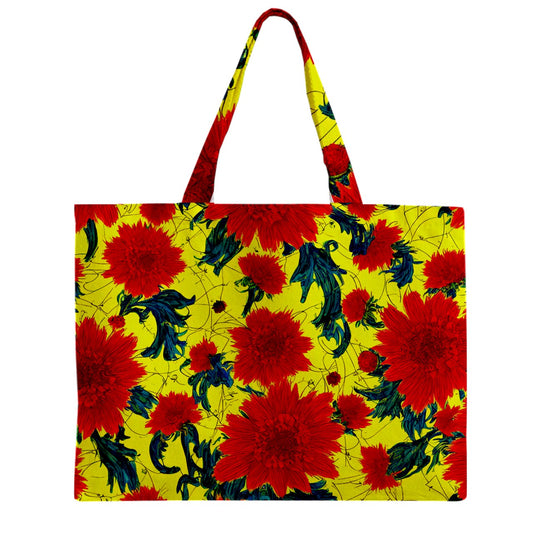 Red Flowers on Yellow Zipper Mini Tote Bag