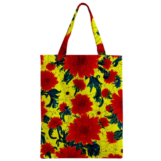 Red Flowers on Yellow Zipper Classic Tote Bag