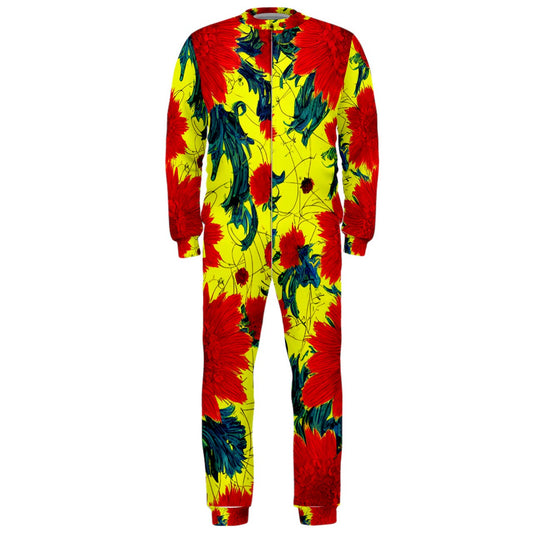 Red Flowers on Yellow OnePiece Jumpsuit (Men)