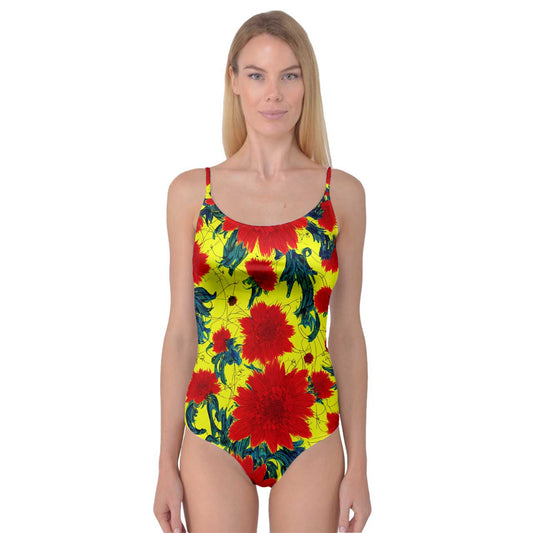 Red Flowers on Yellow Camisole Leotard