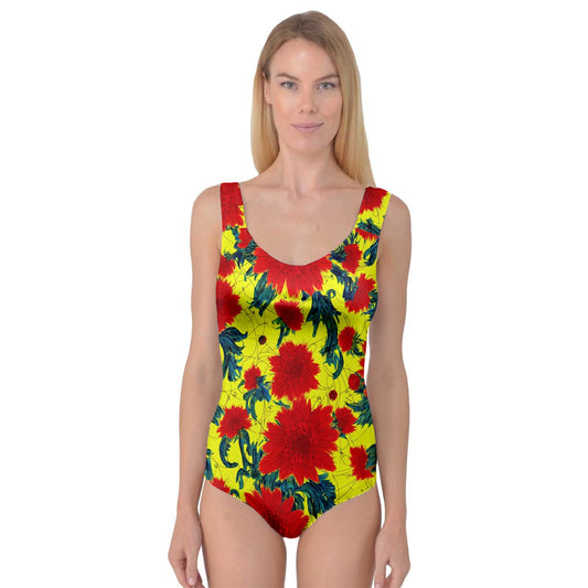 Red Flowers on Yellow Princess Tank Leotard