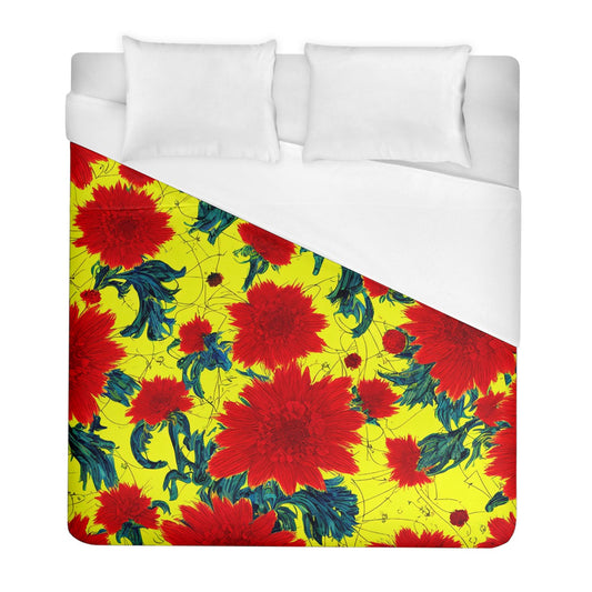 Red Flowers on Yellow - Duvet Cover - (Full/ Double Size)