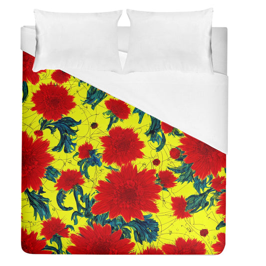 Red Flowers on Yellow - Duvet Cover - (Queen Size)