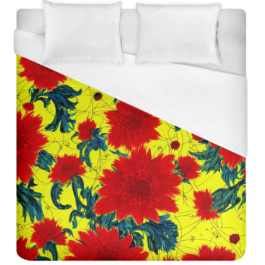 Red Flowers on Yellow - Duvet Cover - (King Size)