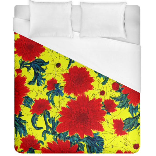 Red Flowers on Yellow - Duvet Cover - (California King Size)