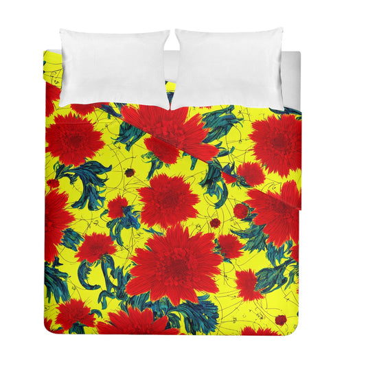 Red Flowers on Yellow - Duvet Cover - Double Side (Full/ Double Size)