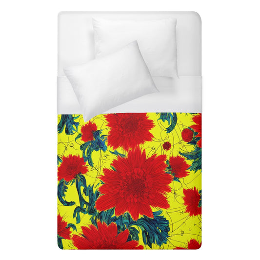 Red Flowers on Yellow - Duvet Cover - (Single Size)