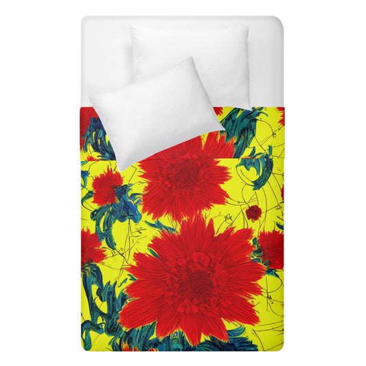 Red Flowers on Yellow - Duvet Cover - Double Side (Single Size)