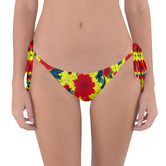 Red Flowers on Yellow Reversible Bikini Bottom