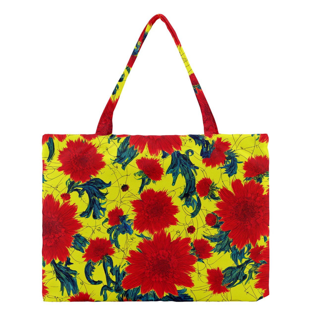 Red Flowers on Yellow Medium Tote Bag