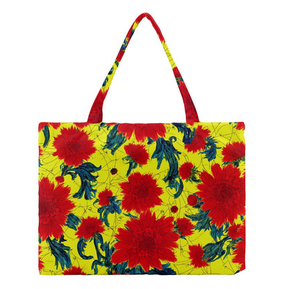 Red Flowers on Yellow Medium Tote Bag