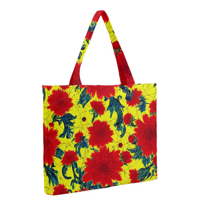 Red Flowers on Yellow Medium Tote Bag