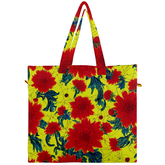 Red Flowers on Yellow Canvas Travel Bag