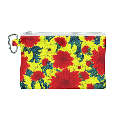 Red Flowers on Yellow Canvas Cosmetic Bag (Medium)