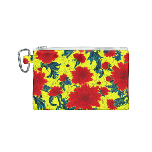 Red Flowers on Yellow Canvas Cosmetic Bag (Small)