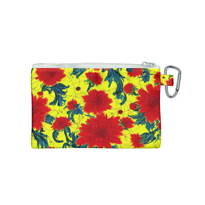 Red Flowers on Yellow Canvas Cosmetic Bag (Small)