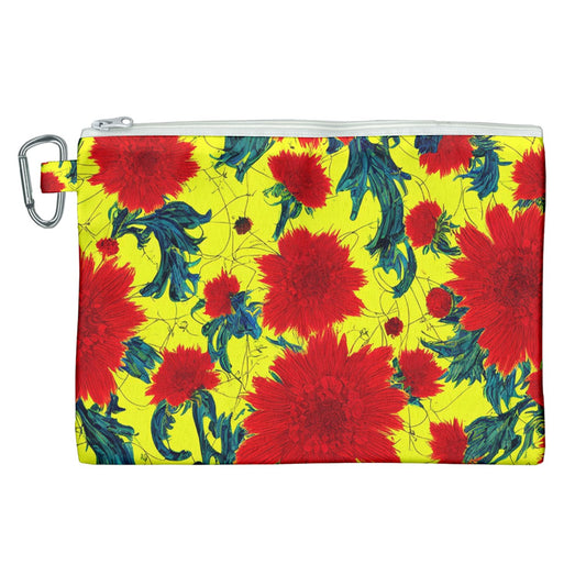 Red Flowers on Yellow Canvas Cosmetic Bag (XL)