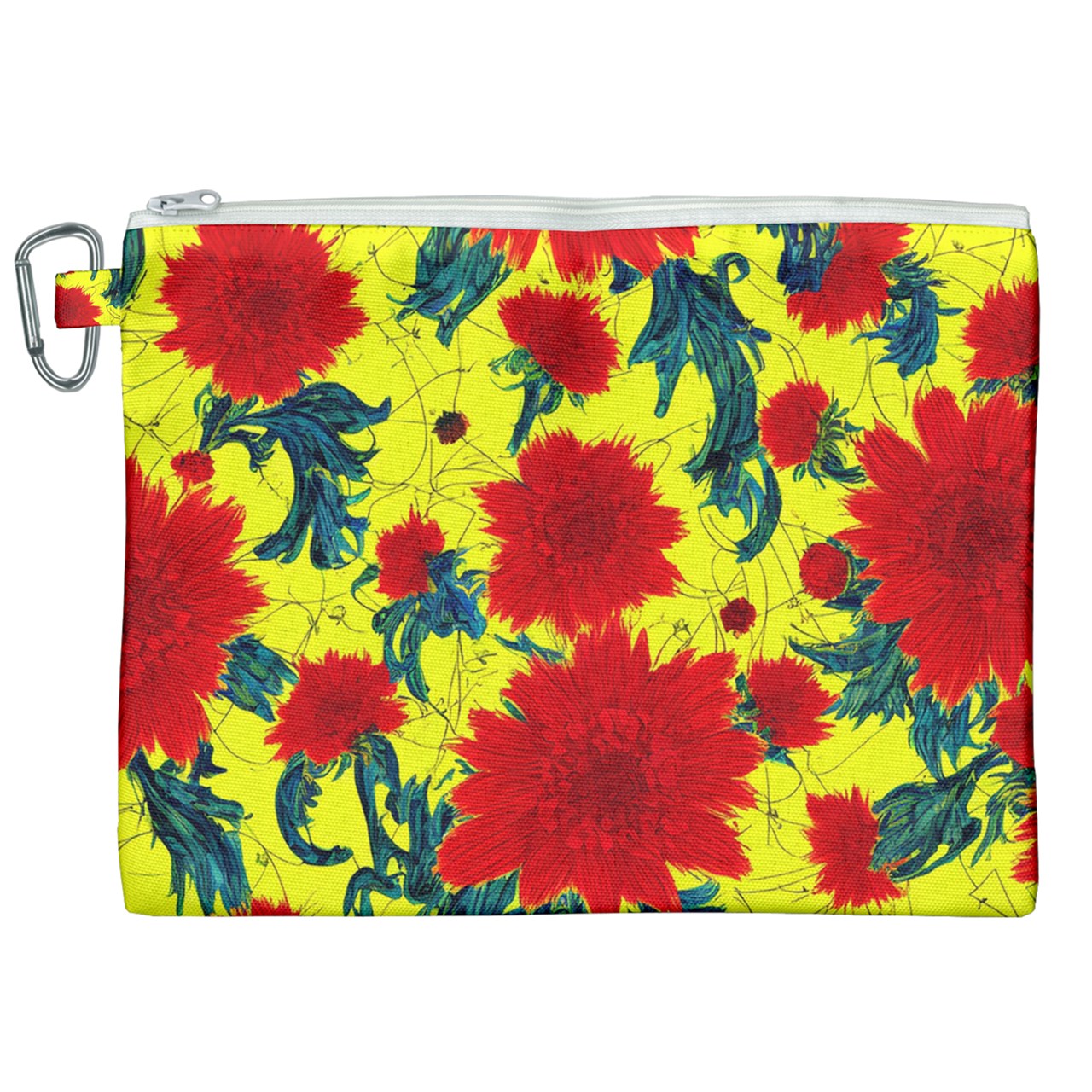 Red Flowers on Yellow Canvas Cosmetic Bag (XXL)