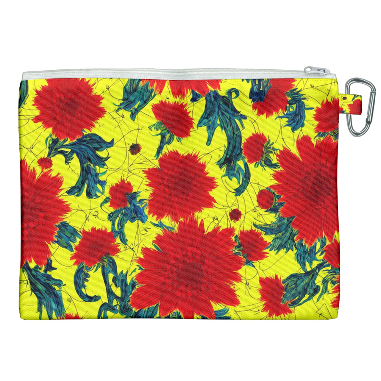 Red Flowers on Yellow Canvas Cosmetic Bag (XXL)