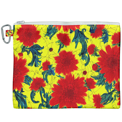 Red Flowers on Yellow Canvas Cosmetic Bag (XXXL)