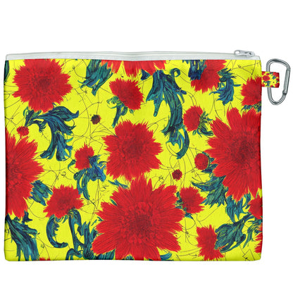 Red Flowers on Yellow Canvas Cosmetic Bag (XXXL)