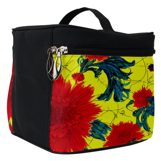 Red Flowers on Yellow Make Up Travel Bag (Small)