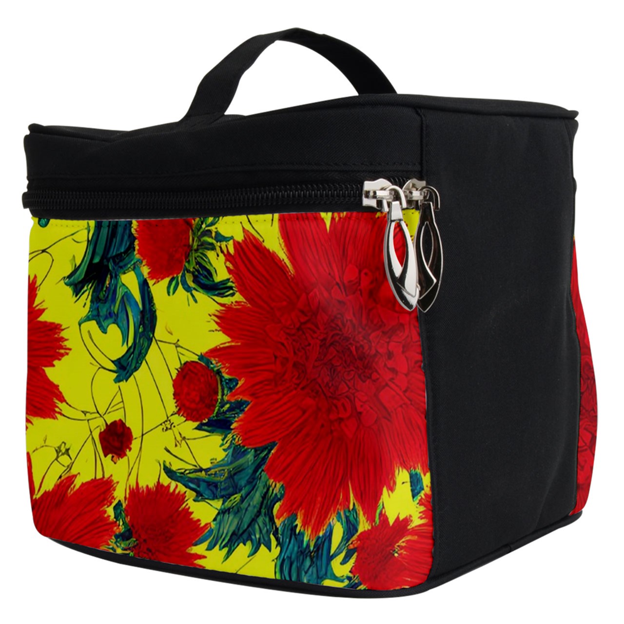 Red Flowers on Yellow Make Up Travel Bag (Small)