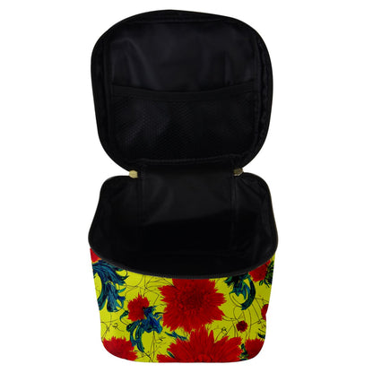 Red Flowers on Yellow Make Up Travel Bag (Small)