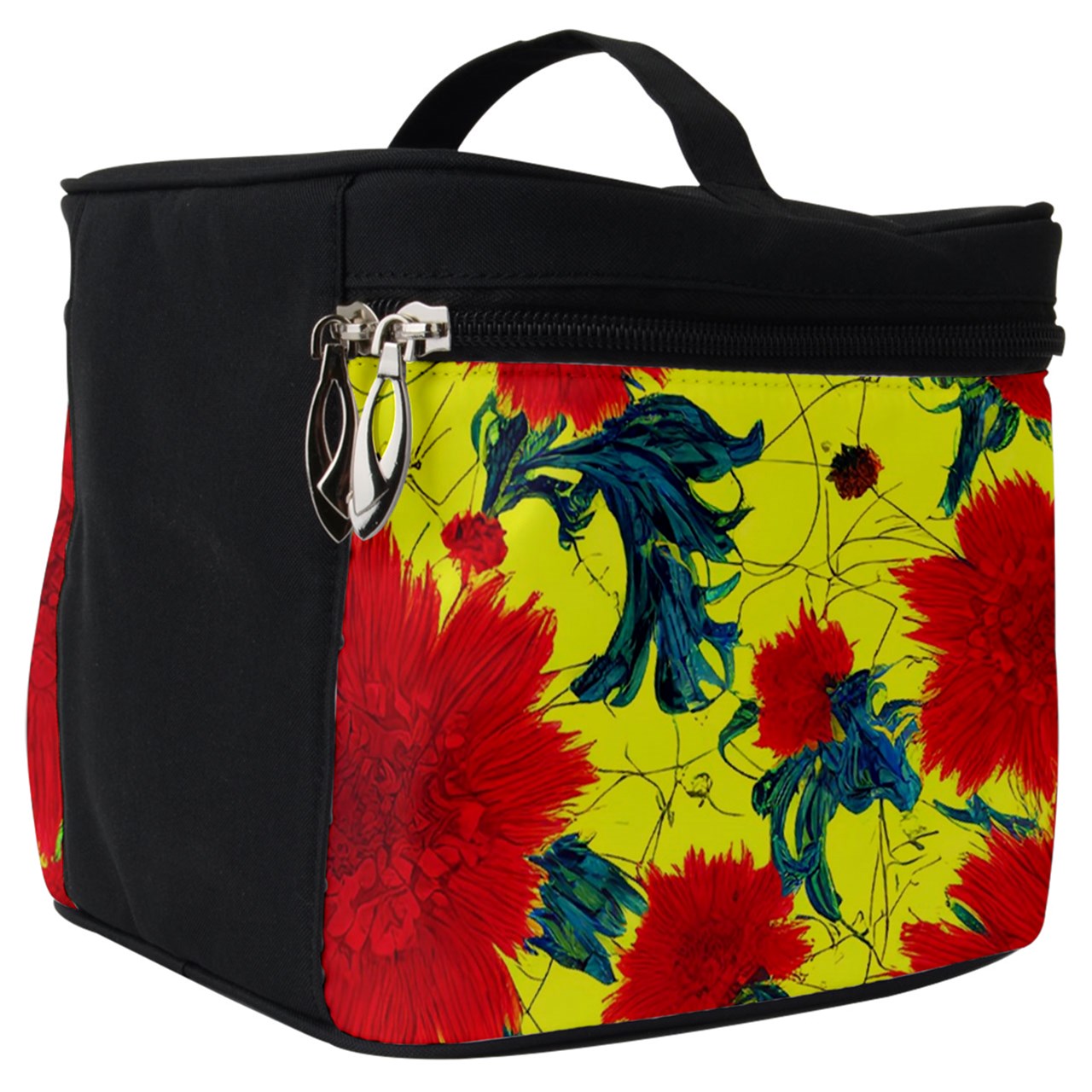 Red Flowers on Yellow Make Up Travel Bag (Big)