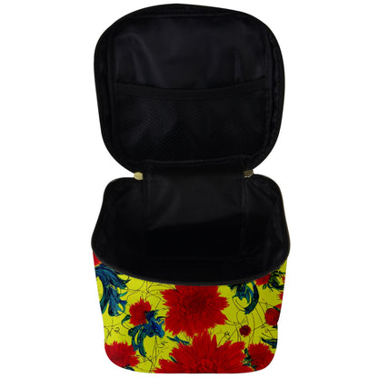 Red Flowers on Yellow Make Up Travel Bag (Big)