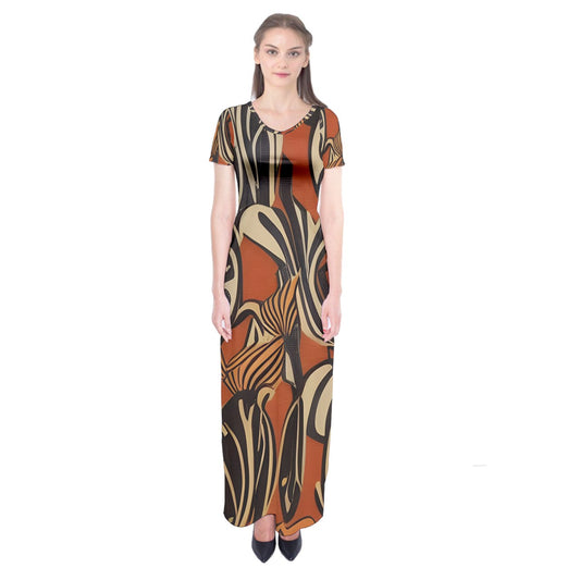 Luxtrini African-Ethnic Short Sleeve Maxi Dress