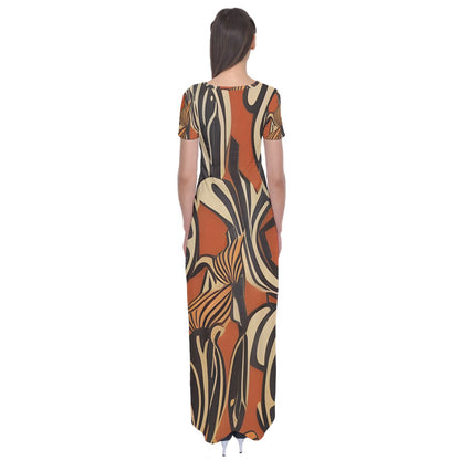 Luxtrini African-Ethnic Short Sleeve Maxi Dress