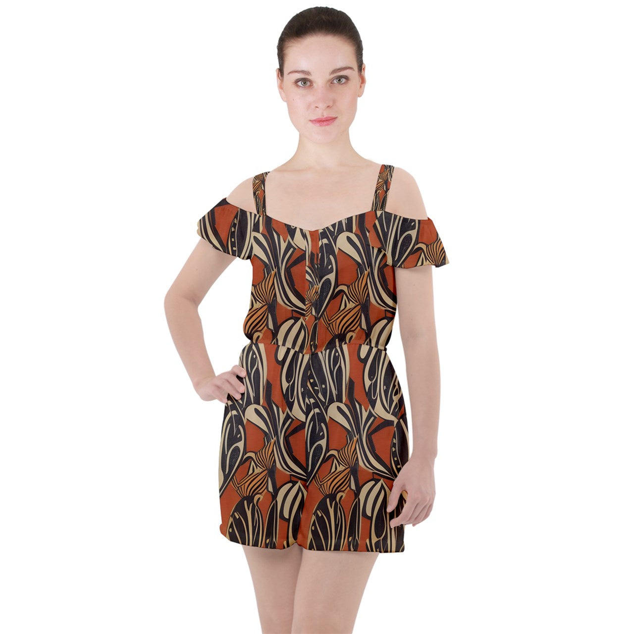 African - Ethnic Ruffle Cut Out Chiffon Playsuit