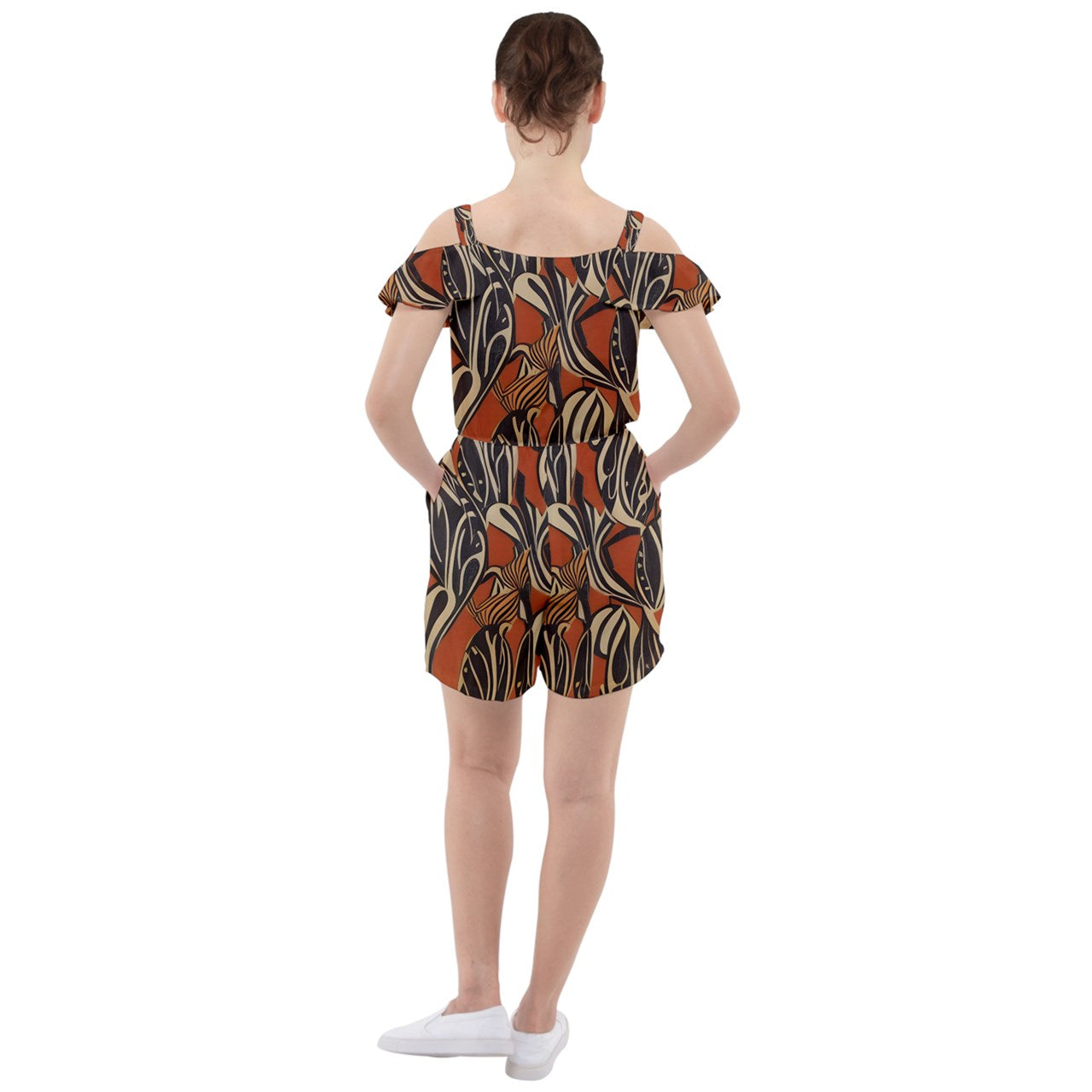 African - Ethnic Ruffle Cut Out Chiffon Playsuit