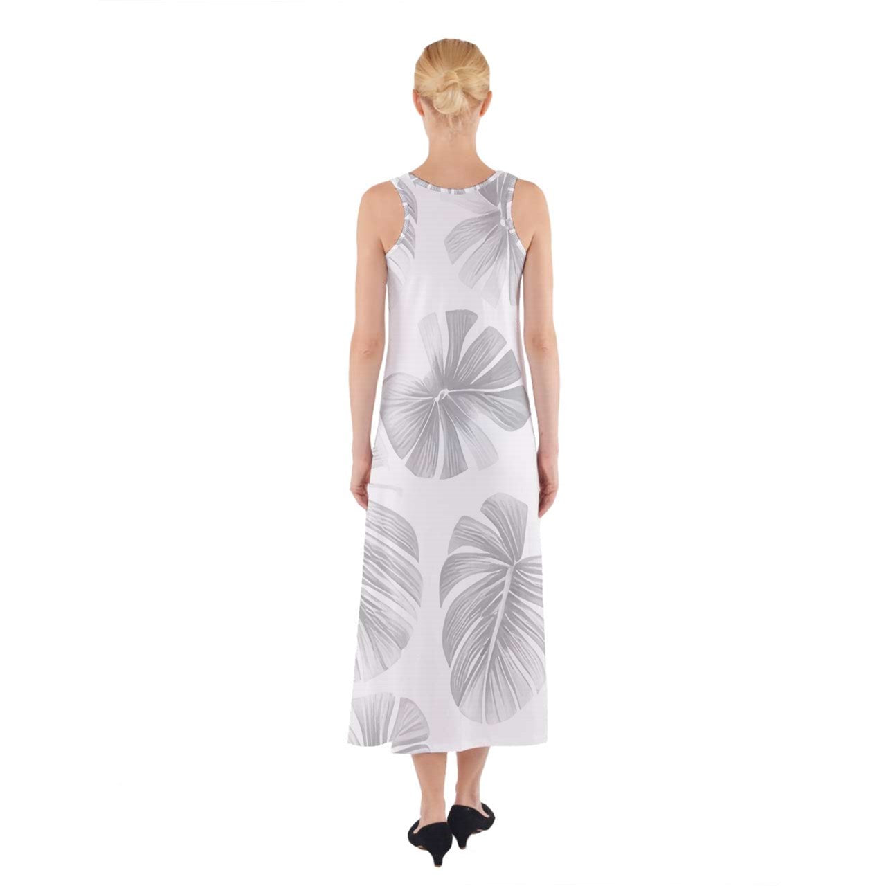 White Monstera Sleeveless Maxi Dress