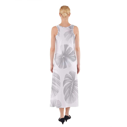 White Monstera Sleeveless Maxi Dress