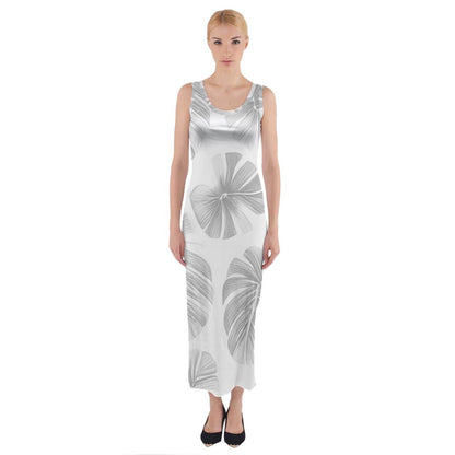 White Monstera Fitted Maxi Dress - Sizes up to 5XL