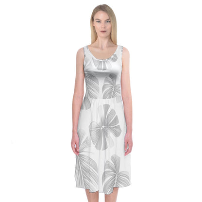 White Monstera Midi Sleeveless Dress