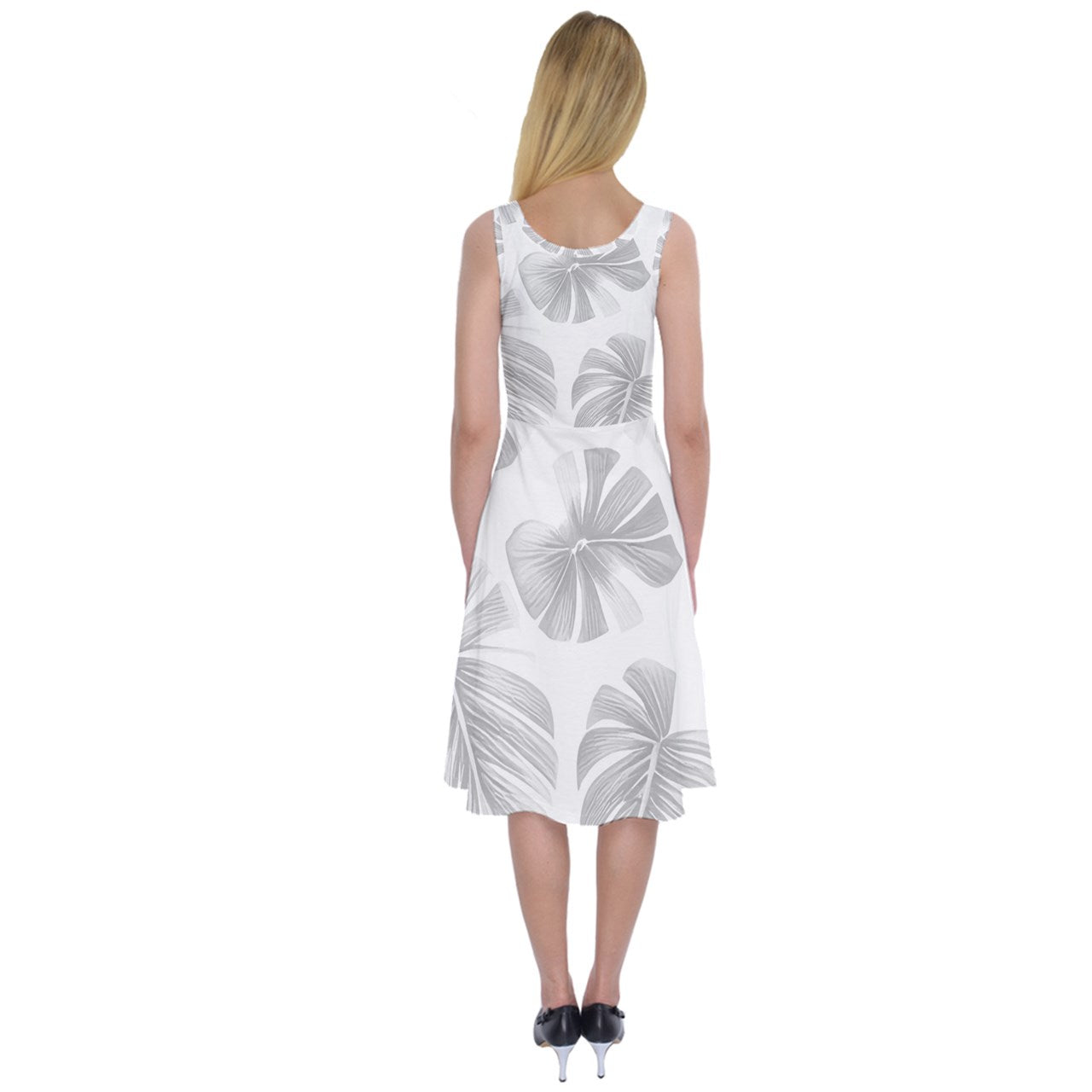 White Monstera Midi Sleeveless Dress