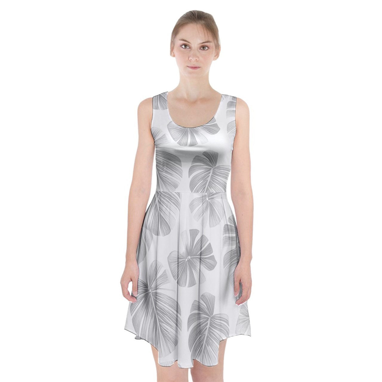 White Monstera Racerback Midi Dress