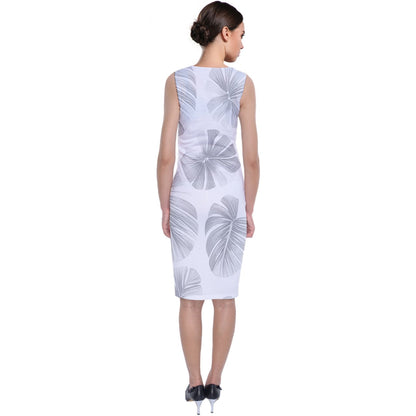 White Monstera Sleeveless Velvet Midi Dress