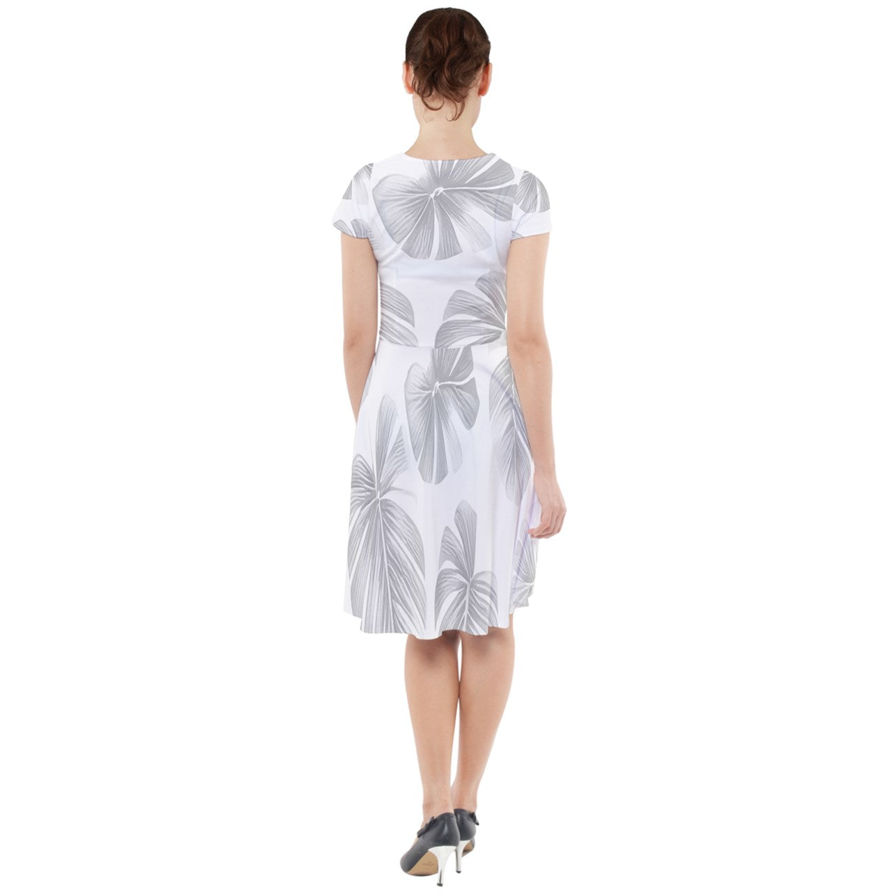 White Monstera Cap Sleeve Midi Dress