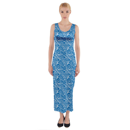 Blue Wind Fitted Maxi Dress - Sizes up to 5XL