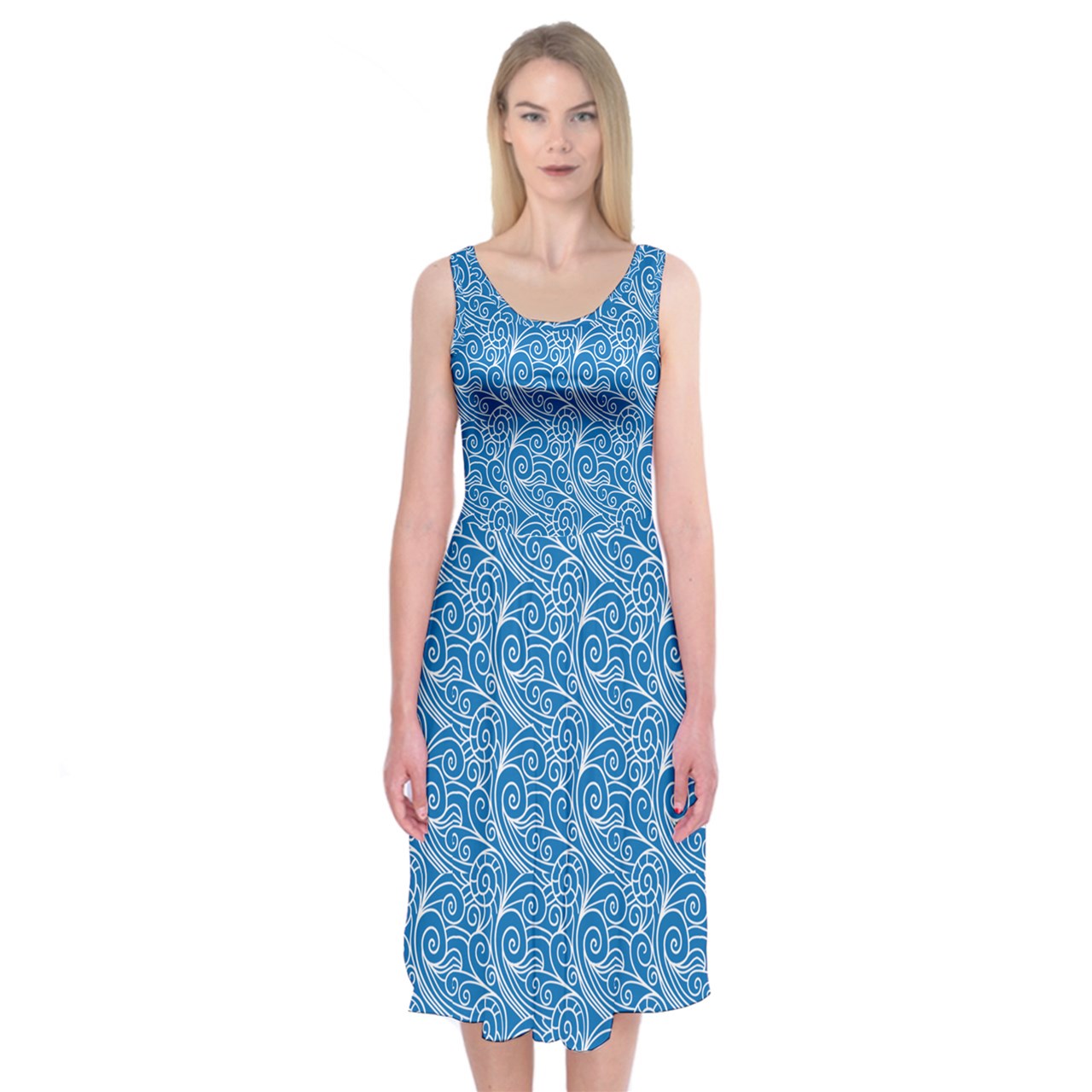 Blue Wind Midi Sleeveless Dress - Sizes up to 3XL